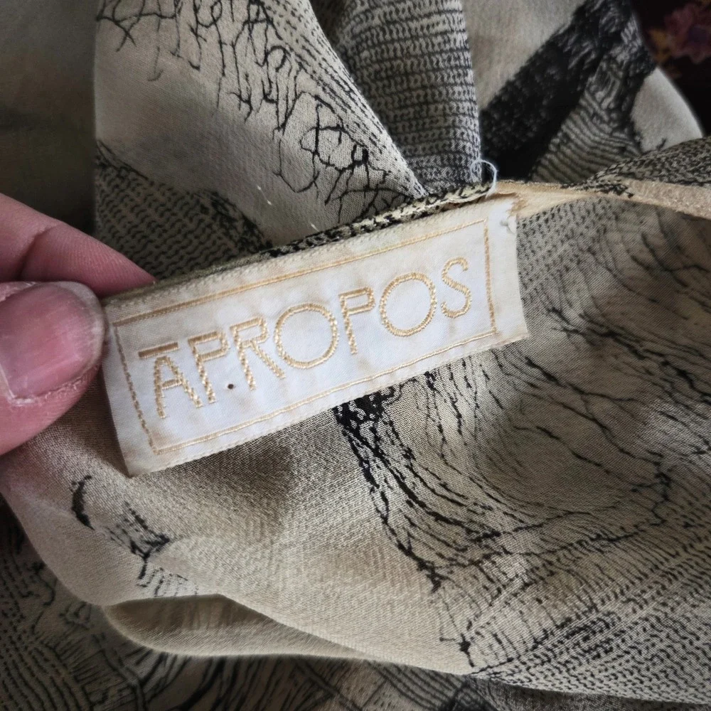 Vintage 90s Apropos‎ Sheer 100% Silk Abstract Art Wrap Blouse Boho Witchy Top